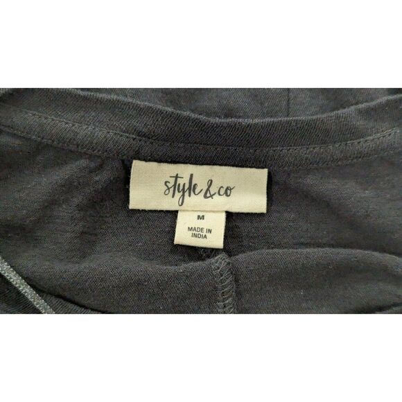 Style & Co Womens M Black T-Shirt Solid Long Sleeve Round Neck Pullover Regular - Picture 7 of 9